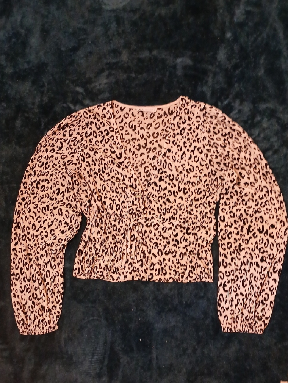Zara Cream and Black Leopard Print Smocked Top